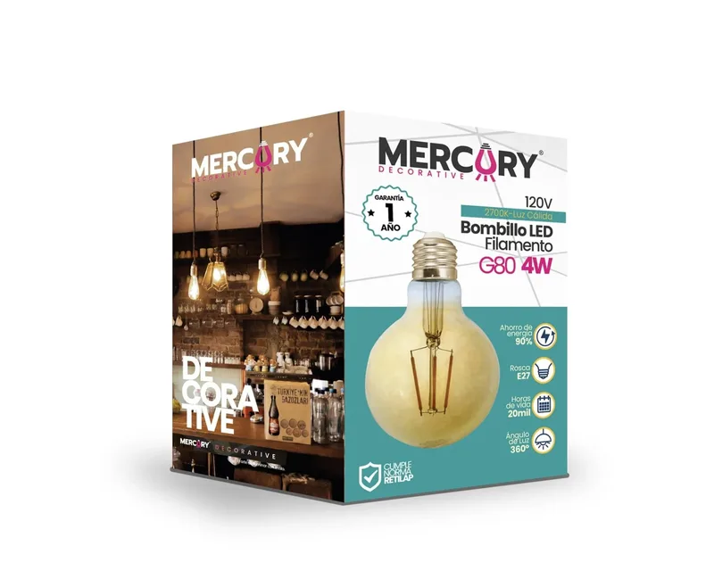 BOMBILLO LED FILAMENTO G80 GLOBO 4W 2700K 120V E27 MERCURY IBL25